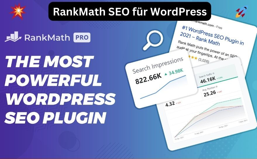 Rank Math SEO für WordPress. Das beste SEO Plugin für WordPress ist auf dem Foto zu sehen